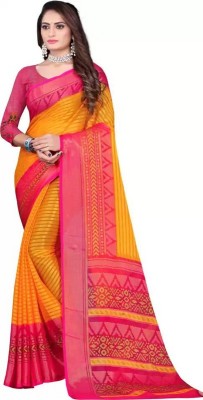 Sanjana Silk Striped Bollywood Brasso Saree(Yellow)