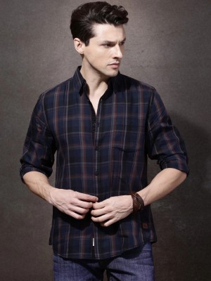 Roadster Men Checkered Casual Dark Blue Shirt