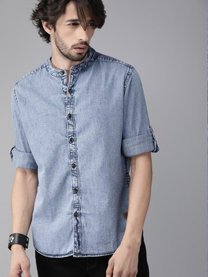 Roadster Men Solid Casual Blue Shirt