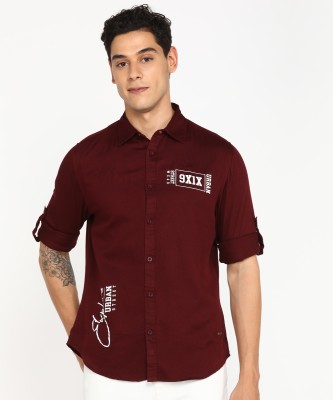 abof by Aditya Birla Men Printed Casual Maroon Shirt