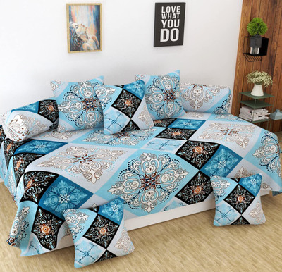 Newigi Polycotton Damask Diwan Set(Blue)