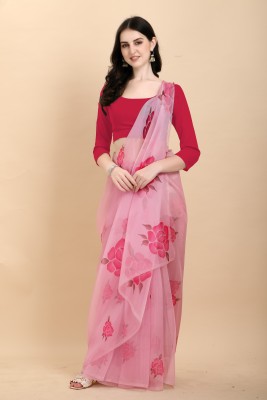 parakhiya fab Floral Print, Self Design Bollywood Organza, Net Saree(Pink)