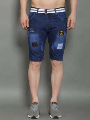 NIRALI Solid Men Denim Blue Regular Shorts