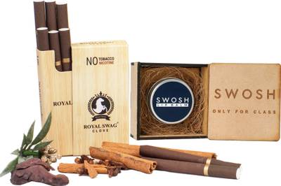 ROYAL SWAG Ayurvedic & Herbal Cigarette Combo Pack of Clove Flavour Smoke (10 Stick), SWOSH Lip Cream for Smoker's, Brightening Dark Lips (15 gm) Nicotine & Tobacco Free Helps in Quit Smoking- Set Of 2 Smoking Cessations