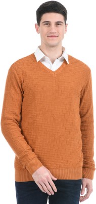 PORTOBELLO Woven V Neck Casual Men Brown Sweater