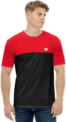 AMSHA Colorblock Men Round Neck Red, Black T-Shirt