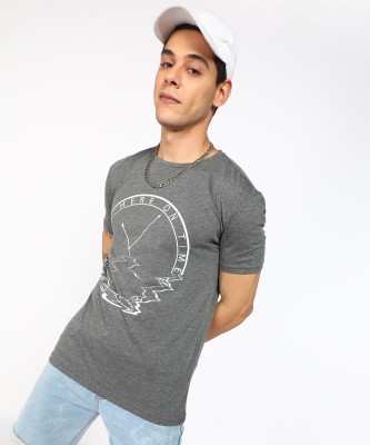 TRENDYOL MAN Printed Men Round Neck Grey T-Shirt