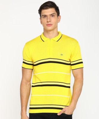 PETER ENGLAND Striped Men Polo Neck Yellow T-Shirt