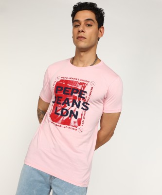 Pepe Jeans Typography Men Round Neck Pink T-Shirt