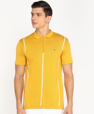 PETER ENGLAND Striped Men Polo Neck Yellow T-Shirt