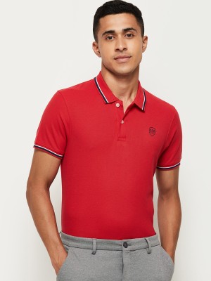 MAX Solid Men Polo Neck Red T-Shirt