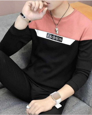 Bell Paper Solid Men Round Neck Pink T-Shirt