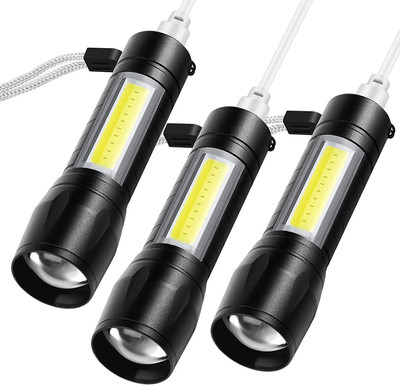 uniq shopee (Pack of 3) Mini Rechargeable Pocket Torch Light Super Bright Torch(Black, 9.3 cm, Rechargeable)