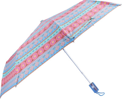 The CLOWNFISH Octagon Series 3 Fold Auto Open Nylon Umbrellas (Multicolour-Blue Handle) Umbrella(Blue)