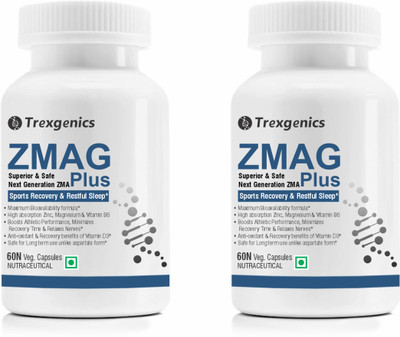 Trexgenics ZMAG PLUS Next Generation ZMA Zinc Magnesium Bisglycinate B6 D3 Recovery(2 x 60 No)