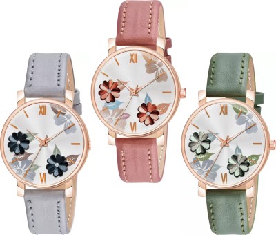 Motugaju Leather Strap Combo Watch For Womens and Girls Pack Of 3 Watches Analog Watch  - For Women