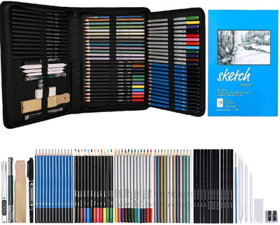 Corslet Professional 71 Art Graphite Water Colour Pencils Set Sketch Book Charcoal Metallic Watercolor Pencil Sketching Kit for Artist Kit with Case Beginners Painting Kit Coloring Set Drawing Kit