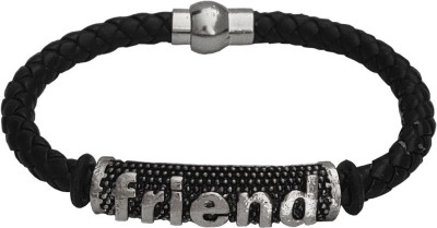 M Men Style Leather Rhodium Bracelet