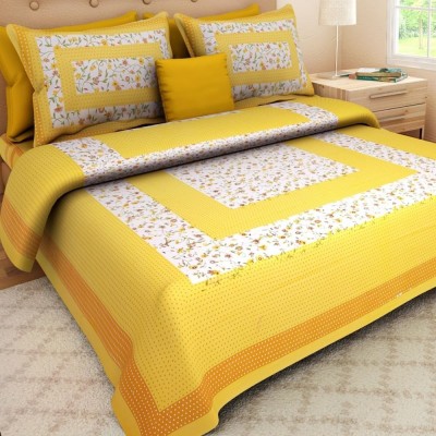 LITTLE INDIA 110 TC Cotton Double Jaipuri Prints Flat Bedsheet(Pack of 1, Yellow)