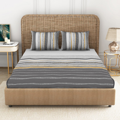 SPACES 144 TC Cotton Double Striped Flat Bedsheet(Pack of 1, Dark Grey)