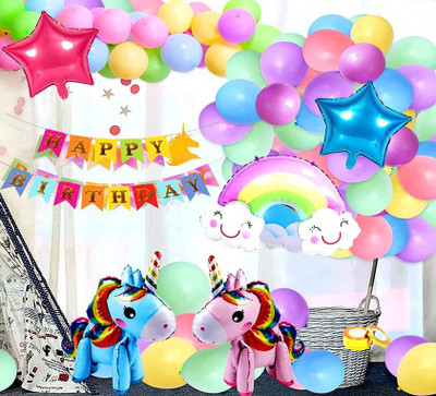 SV Traders Unicorn 3D Theme Birthday Decoration Combo Kit Set Of 70 Pcs