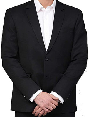 Dsom Solid Single Breasted Formal Men Blazer(Black)
