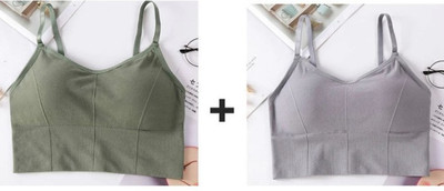 BRANKLY Women T-Shirt Lightly Padded Bra(Grey, Green)