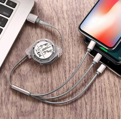 SOJUBA Micro USB Cable 2 A 1.2 m Micro USB Type C 3in1 Data Cable USB Multi Charging Cable Fast Charger(Compatible with All Type Of Android, Type-C And iOS Smartphones, Grey, One Cable)