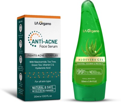 LA Organo Aloe Vera Gel & Anti Acne Serum for Anti-Ageing, Acne, Scars, Blemish & Pimples(2 Items in the set)