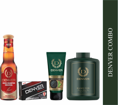 DENVER Beer Shampoo,Black Code Soap,Deep Cleanse Face Wash & Hamilton Talc (4 Items in the set)