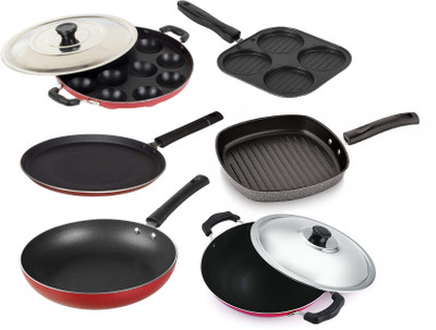 HM EVOTEK Non-Stick Coated Cookware Set(Aluminium, 6 - Piece)