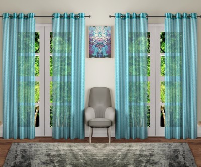 BELLA TRUE 153 cm (5 ft) Polyester Transparent Window Curtain (Pack Of 4)(Self Design, Aqua)