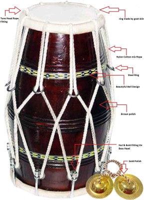 RAM musical With Manjira 012 Nut & Bolts Dholak(Brown)