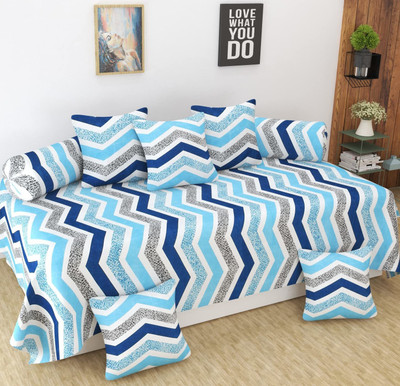 Udeek Polycotton Geometric Diwan Set(Blue)