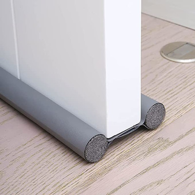 MegaValue Grey Door Seal Twin Draught Draft Guard Door Closer Bottom Grey Sealing Strip Floor Mounted Door Stopper(Grey)