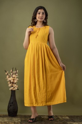 Surhi Women Printed Flared Kurta(Yellow)