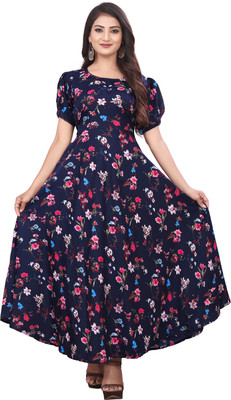 Parth Creation Women Fit and Flare Dark Blue Maxi/Full Length Dress