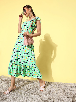 Dressberry Women Fit and Flare Green Midi/Calf Length Dress
