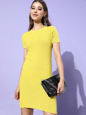 Dressberry Women Bodycon Yellow Knee Length Dress