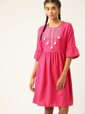 Dressberry Women A-line Pink Knee Length Dress