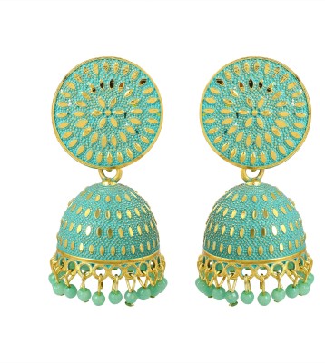 Admier gold plated Fashion Traditional beads Hangings green Meenakari jhumka Brass Jhumki Earring