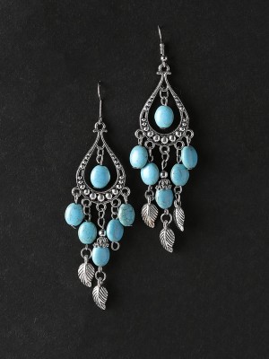 Kairangi Oxidised Earrings for Women Turkish Fashion Green Silver Dangle Earring Beads Resin Drops & Danglers