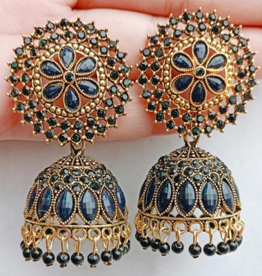 sk beauty Designer golden Jhumka earrings for women Party and for wedding Crystal, Beads Alloy Jhumki Earring