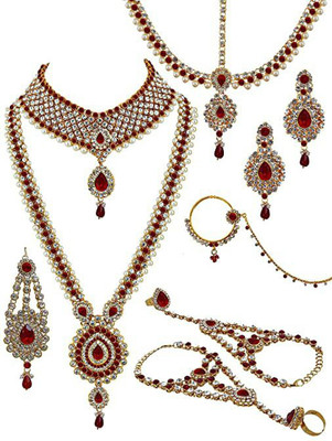 Gyaan Jewels Alloy Gold-plated Ruby Red, Gold, White Jewellery Set(Pack of 1)