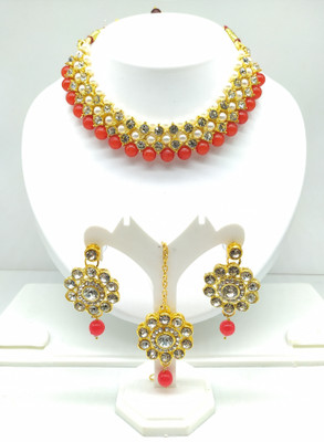 Shree Jai Sai Art Alloy Gold-plated White Jewellery Set(Pack of 1)