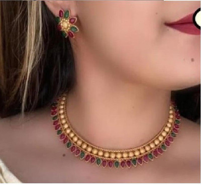 SUNDHA CREATION Brass, Copper Gold-plated Multicolor Jewellery Set(Pack of 1)