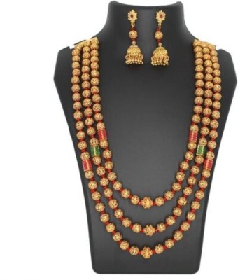 SUNDHA CREATION Brass, Copper Gold-plated Gold, Green, Red Jewellery Set(Pack of 1)