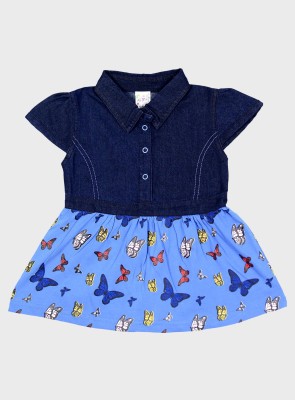 ME N MY Baby Girls Midi/Knee Length Casual Dress(Blue, Cap Sleeve)