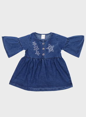 ME N MY Girls Midi/Knee Length Casual Dress(Blue, 3/4 Sleeve)