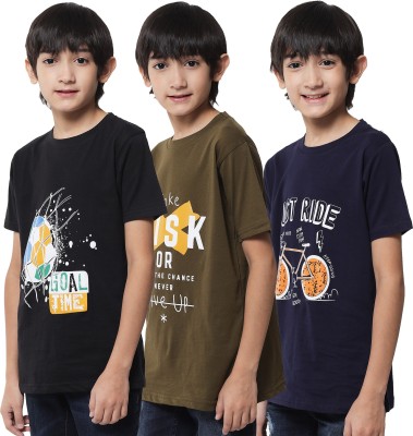 Fit N Fame Boys Printed Pure Cotton Regular T Shirt(Multicolor, Pack of 3)